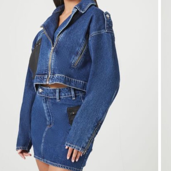 Colorblock Denim Moto skirt set - Picture 4 of 6